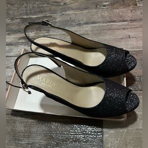 NWB Marian Women's Black Glitter Slingback Heels Shoes Sandals Made in Spain 41